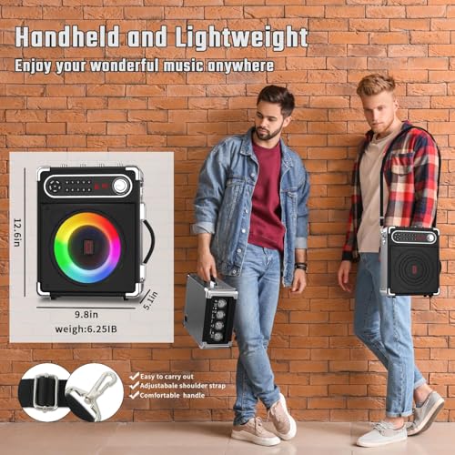 Karaoke Machine with 4 Wireless Microphones, Portable Bluetooth 5.1 Speaker for Adults Kids with LED Lights, Bass/Treble Adjustment, PA System with Remote Control, Supports FM/AUX/USB/TF for Party