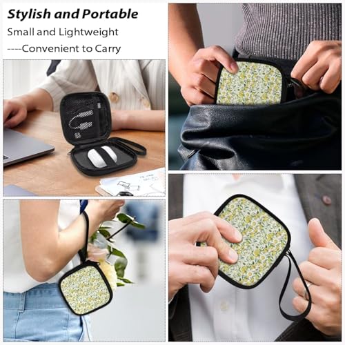 Portable Wireless Headphone Case, Lemon Print Earphone Storage Bag Carrying Case, Earbud Holder with Handle Headphone Bag Travel - color: Lemon Print
