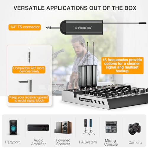 Phenyx Pro Single Digital Headset/Lapel/Lavalier Microphone System PDP-1-1B | Bodypack Transmitter, Mini Receiver, 15 Channels, Hands-Free Vocals, Karaoke, Church Services, Weddings, 900MHz