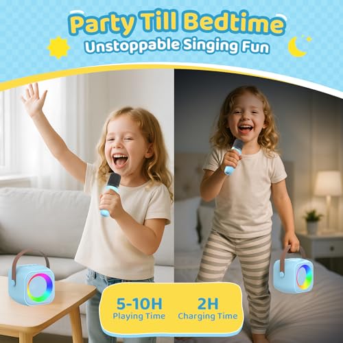 Karaoke Machine for Kids, Toys for 3-12 Years Old Girls Gifts, Kids Karaoke Microphone Machine Toy, Best Fun Christmas Birthday Gifts for 5 6 7 8 9 10 11 Years Teens Girl Boys Blue 2 Mic - color: Blue 2 Mics