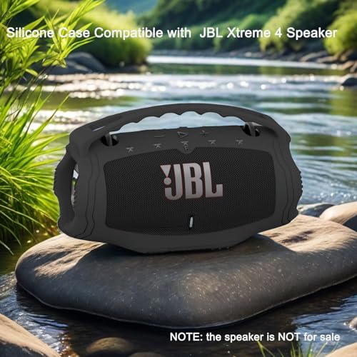 Silicone Cover Case for JBL Xtreme 4 Portable Bluetooth Speaker | Soft Skin Sleeve for JBL Xtreme 4 Protective Carrying Case with Handle, Shockproof and Anti-Scratch Cover (Black) - color: Back