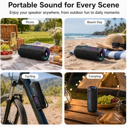 Portable Bluetooth Speaker, Powerful Sound Wireless Speaker: Boost Bass, Bluetooth 5.4, 24H Playtime, 8 RGB Modes, IPX7 Waterproof, TWS Pairing, Beach/Vacation Essentials, Gift Ideas(Black) - color: Deep Black