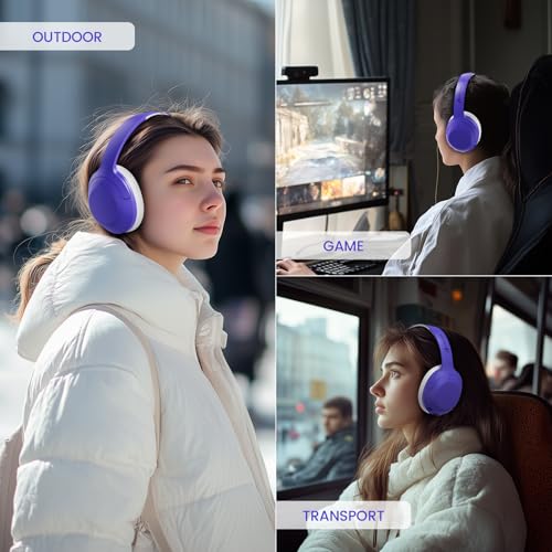 ATTACK SHARK G300 Active Noise Cancelling Wireless Headphones, Ultra Light Foldable Over-Ear Wired/Bluetooth Headset, 20H Playtime, Built-in Mic Hands Free Talking for Travel, Office, Home - Purple - color: Purple