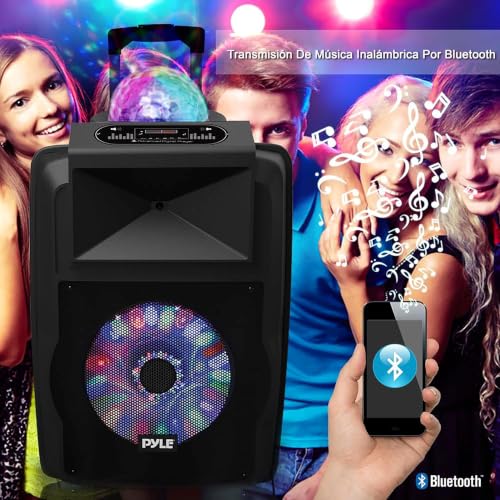 Pyle Wireless Portable PA Speaker System - 700 W Battery Powered Rechargeable Sound Speaker and Microphone Set with Bluetooth MP3 USB Micro SD FM Radio AUX 1/4" DJ lights - For PA / Party - color: Charcoal