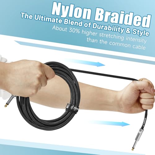 2-Pack 6.6 Feet Tweed Braided 1/4 Inch TS Guitar Cables, Black | Strain relief, Anti-kink, no signal loss, fit electric guitar, bass, amp - color: Black, size: 6.6ft