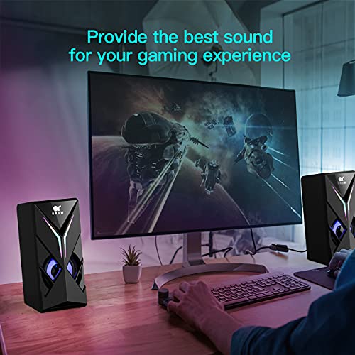 OR O R O W 【Sound Upgraded】 Computer Speakers with Volume Control, 10W Colorful LED Gaming Speakers for PC/Desktop/Laptop/Monitor, 3.5mm Aux Input, Lights On/Off Option (S201)