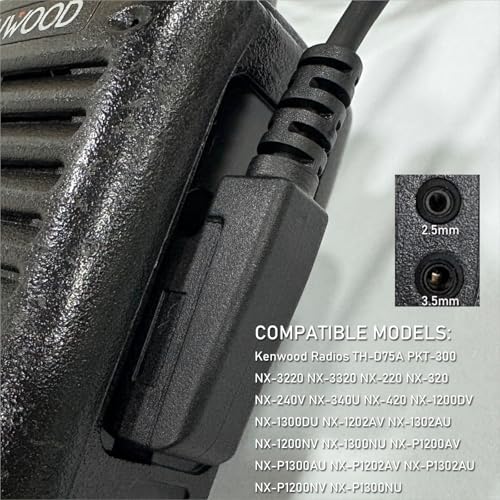 Earpiece with PTT Mic Compatible for Kenwood PKT-300 NX-320 NX-340 TK-2200 TK-3160 NX-3220 NX3320 TH-D72A TH-K20A NX-1200DV, Acoustic Tube Headset, 2 Pin Style (2.5mm+3.5mm)