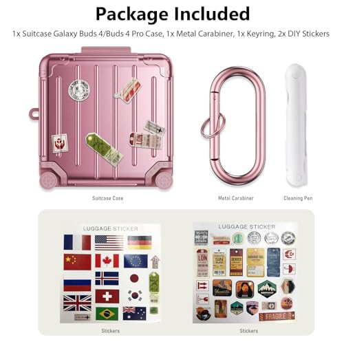 KOREDA Compatible with Samsung Galaxy Buds 4 Case/Buds 4 Pro Case Cover, Cute Funny Suitcase Design Case for Galaxy Buds 4 Pro, Fashion Protective Hard Case for Women Men with Keychain (Rose Gold) - color: Rose Gold