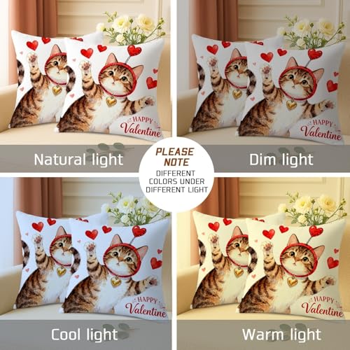 Cat Throw Pillow Covers Set of 2, Playful Fanciful Hearts Red Headband Valentine Red Soft Velvet Washable Cover Decorative Pillows for Living Room Apartment Bed Sofa Decor 28x28 Inch - size: 28" x 28" (Pack of 2)