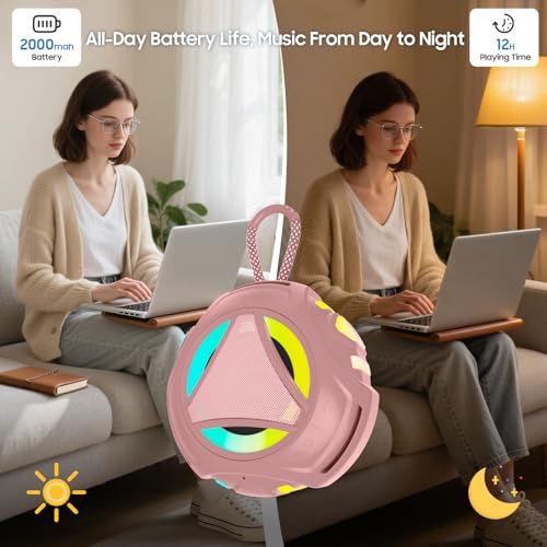Bluetooth Shower Speake Waterproof,Portable Outdoor Bluetooth Speake with RGB Lights,IPX67 Floating,Built-in Mic,24Hrs Playtime,True Wireless Stereo,Gifts for Teens Boy Girls Women Men - Pink - color: Pink