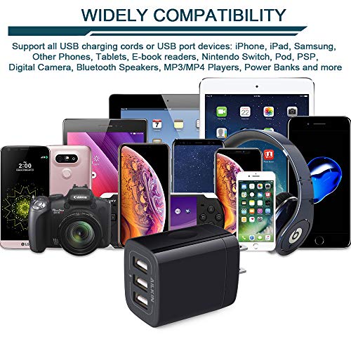 Wall Charger Plug, USB Charger Cube, AILKIN 3.1A 3-Muti Port USB Adapter | Power Plug Charging Station Box Black Base for iPhone 17 16 15 14 13 12 11 Pro Max/SE, Samsung Galaxy Phones Charge Block - color: Wall Charger Black