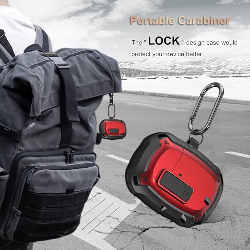Olytop for Google Pixel Buds Pro 2 / Pro Case Cover with Lock Clip & Cleaner Pen 2024/2022, Shockproof Protective Hard Shell Skin with Carabiner Men Women - Black/Red - color: Black/Red