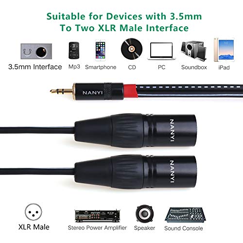 NANYI 3.5mm to 2 XLR Male Y-Splitter Audio Microphone Cable 1.5M (5FT) - size: 3.5mm To 2XLR Male-5FT