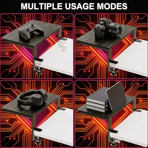 Clamp-On Desk Extender, 15 x 9.5 Inch Monitor Riser | Height options, No-drill setup, 3-in-1 use, 44 lb load, Office station, Gaming area, Black finish - color: Black