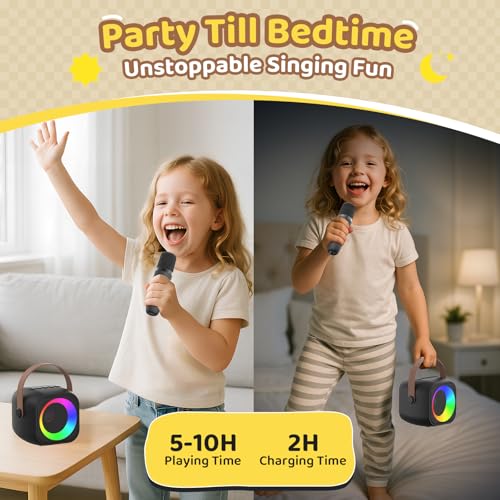 Mini Karaoke Machine, Portable Bluetooth Karaoke Speaker with 2 Wireless Microphones, Singing Machine with Party Lights for Kids and Adults, Birthday Gifts for Girls Boys Family Home Party - color: Black 2 Mics