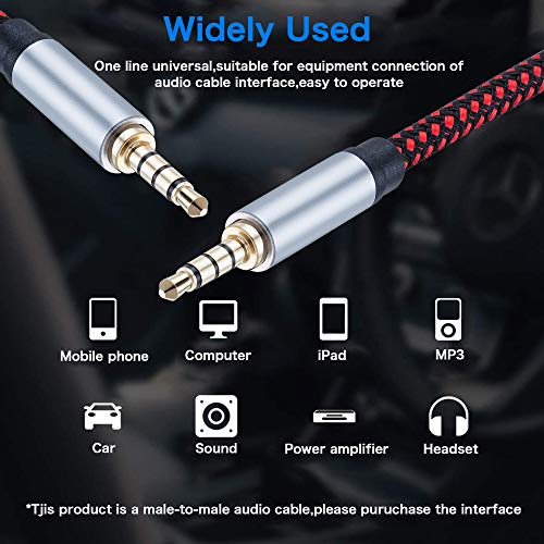 Male to Male Audio Cable 12Ft, 90 Degree TRRS 3.5mm 4 Pole Nylon Braided Stereo Auxiliary Cable for Headphones, PS4, Phone, Tablets, Headset, PC, Laptop and More - size: 12Ft