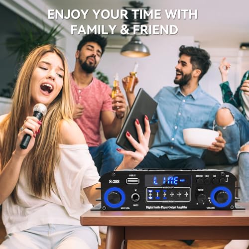 4 Channel Stereo Receivers Audio Home Amplifier Bluetooth 5.0, RMS 50Wx4 Max 1200W HiFi Power Amplifier, USB/SD/FM, Class D Home Audio Receiver for Home Theate - color: Black