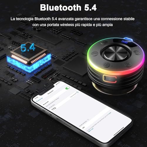 Shower Bluetooth Speaker, IPX7 Waterproof Portable Bluetooth Speakers with Suction Cup, Digital Display, Stereo Sound Rich Bass,Hook Clip,Built-in Mic, Wireless Shower Speaker, Blue - color: Blue