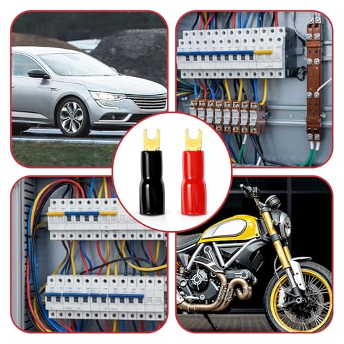 10Pcs 4 Gauge Wire Connectors, Spade Terminals Connectors | 4GA Gauge Strip Terminal Fork Adapters Connector Plugs Crimp Barrier Spades for Speaker Wire Cable Terminal Plug Universal