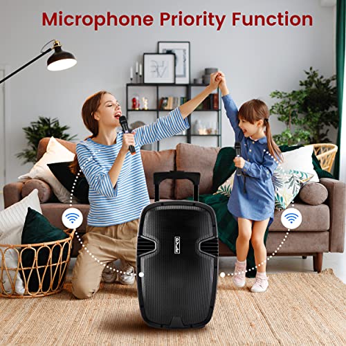 Pyle 1600 Watt, 15" Bluetooth PA Speaker - Indoor / Outdoor Portable Sound System with (2) UHF Wireless Microphones, Rechargeable Battery, Audio Recording, USB/SD Readers, FM Radio (PPHP1535WMU)