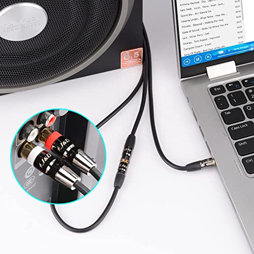 J&D 3.5 mm to Dual RCA Audio Cable, Gold Plated Copper Shell Heavy Duty 3.5mm Female to 2 RCA Male Stereo Audio Adapter Cable Adapter Cord, 10 Feet - size: 10 Feet