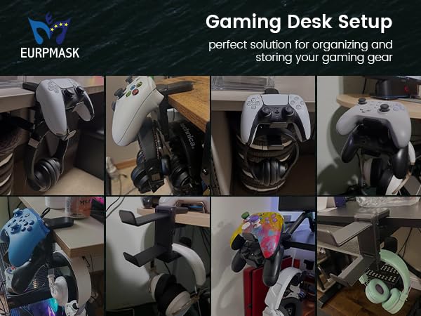 Rotating Headphone Stand - EURPMASK Upgraded PC Gaming Headset Stand, Adjustable Clamp-on Headphone Holder, Headphones Hanger Hook Under Desk with 360 Degree Swivel&Cable Clip Organizer - Darth Vader - color: Darth Vader Black