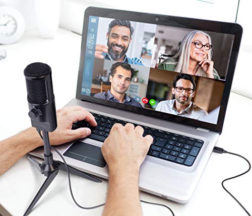 Aluratek USB Omnidirectional Microphone for Laptop, PC, and Mac, with Condenser, Adjustable Stand, for Streaming, Recording, Podcasting, YouTube, Zoom, (AUVM01F), Black