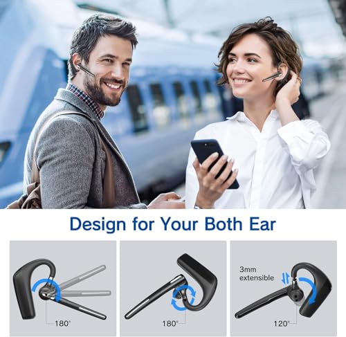 Bluetooth Headset - Wireless Headset with Microphone 90 Days Standby/110 Hours Talktime, Bluetooth Earpiece for Cell Phone/PC Tablet/Laptop Computer, Headphones for Trucker/Driver/Business