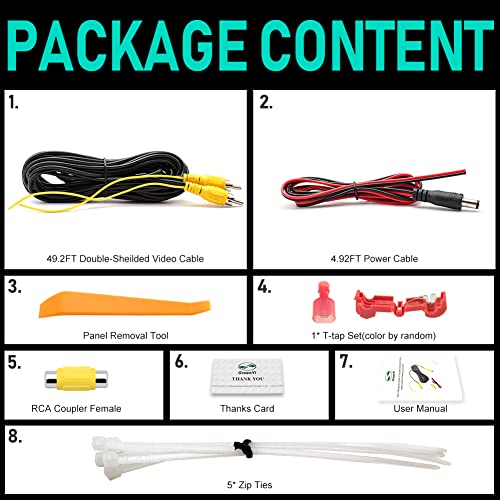 Long Double Shielded RCA Video and Audio Extension Cable for RV Pickup Trailer Truck CCTV Surveillance Front Backup Rear View Reverse Cameras (49.2FT / 15M), GreenYi-102 - color: 49.2FT / 15M