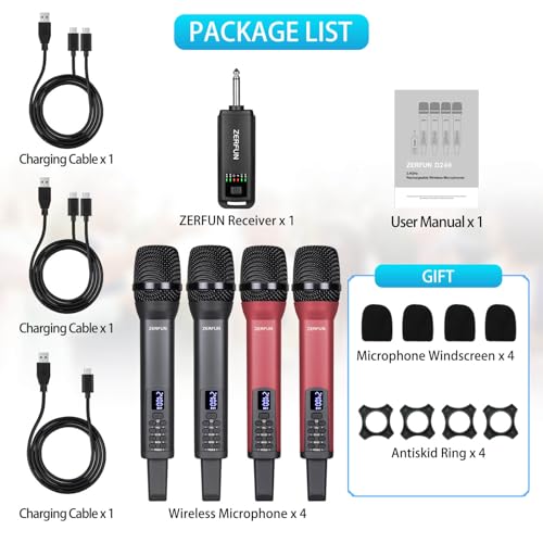 Rechargeable Wireless Microphones 4 Pack, D240, Grey&Red - color: Gray & Red, style: 4 Mics