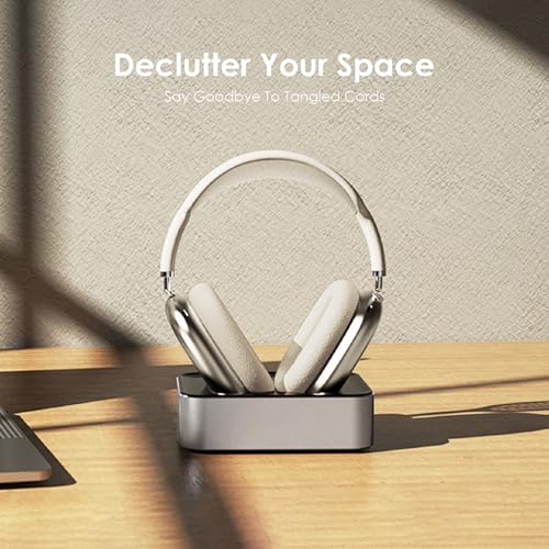 Headphone Charging Station for AirPods Max 1 & 2 - Magnetic Charger Dock with Lightning & USB-C Connectors, LED Indicator, Easy Drop-in Charging (Platinum) - color: Platinum