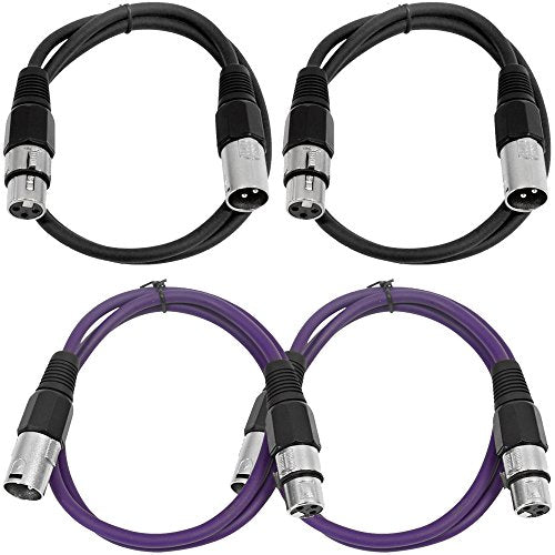 Seismic Audio - SAXLX-2-4 Pack of 2' XLR Male to XLR Female Patch Cables - Balanced - 2 Foot Patch Cord - Black and Purple - color: Black and Purple