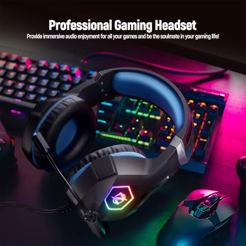 Ozeino Gaming Headset for PC, Ps4, Ps5, Xbox Headset with 7.1 Surround Sound, Gaming Headphones with Noise Cancelling Mic RGB Light Over Ear Headphones for Xbox Series X/S, Switch-Blue - color: Blue