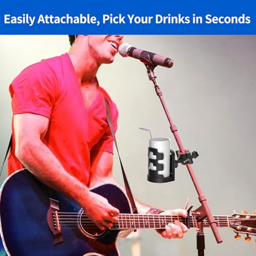 Adjustable Mic Stand Drink Holder with 360° Rotate Microphone Stand Cup Holder - Universal Water Bottle Holder Clamp On Cup Holder for Mic Stand, Music or Drum Stands to Holds Cups, 1 Pack - size: 1 Pack