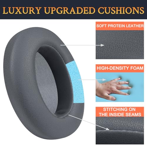 SOULWIT Earpads Cushions Replacement for Sony WH-XB910 XB910N Extra Bass Noise Cancelling Headphones, for Sony WHXB910N Headset, Ear Pads with Soft Protein Leather, Noise Isolation Foam - Grey - color: Grey