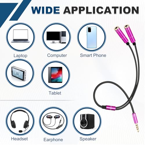 MECCANIXITY 2Pcs 3.5mm Splitter Male to 2 Dual 3.5mm Female Y Jack Aux Splitter for Phone Headset Tablets, 1ft, Pink - color: Pink