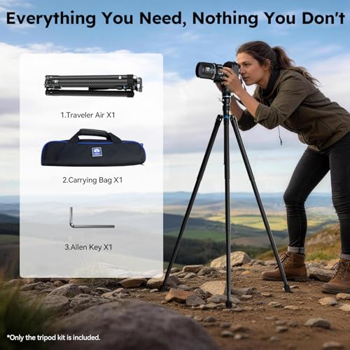SIRUI Traveler Air-L Carbon Fiber Travel Video Tripod, Fluid Head, 61" | 8° Leveling Base, 11LB Load, 360° Pan, ±90° Tilt, 2S Quick Release Leg, Reversible Column, Hiking, Vlogging - style: Fluid Head Travel Tripod