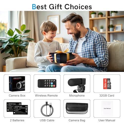 4K Video Camera Camcorder 3.0" Touch Screen Vlogging Camera for YouTube 18X Digital Zoom with External Stereo Microphone, Remote Control, 32G Card &2 Batteries