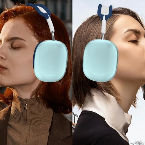 Case Cover for AirPods Max, Anti-Scratch Soft Silicone with Gold Heart Pattern Ear Cups Case Cover/Ear Pad Cover/Headband Cover for Apple AirPods Max Headphones (Clear Blue) - color: Clear Blue