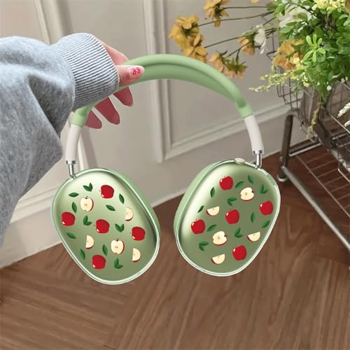 Cute Apple Pattern Clear Case for Airpods Max Headphones Unique Fruit Design Soft TPU Ear Cups Cover Anti-Scratch Silicone Ear Pad Protective Case 53 Headband Cover for Apple Airpods Max - color: Green apple 03