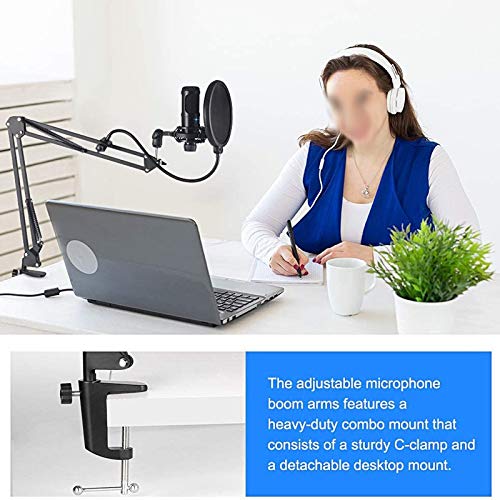 Professional Condenser Microphone Bundle Kit, Mic with Adjustable Scissor Arm Stand Shock Mount