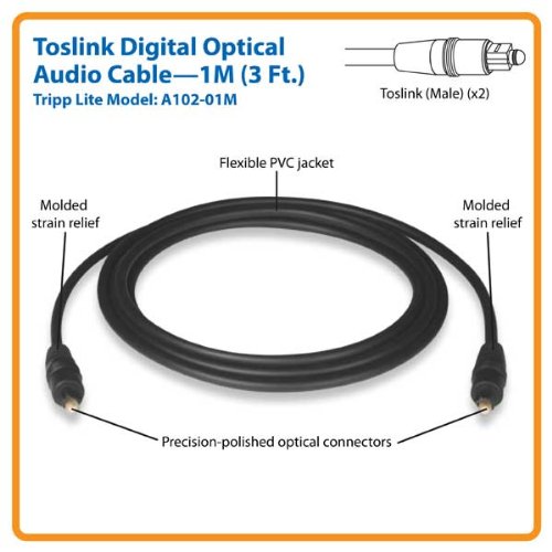 Tripp Lite Toslink Digital Optical SPDIF Audio Cable, 1M (3-ft.) (A102-01M) - size: 1 meter
