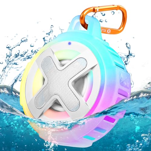 XLEADER X8(2 Gen) Upgraded, Bluetooth Shower Speaker, Certified IP67 Waterproof, Small, Silicone Case, 10W Sound&Deep Bass, 24Hrs Playtime, with Portable Clip, for Beach Kayak, Crystal - color: F-Crystal