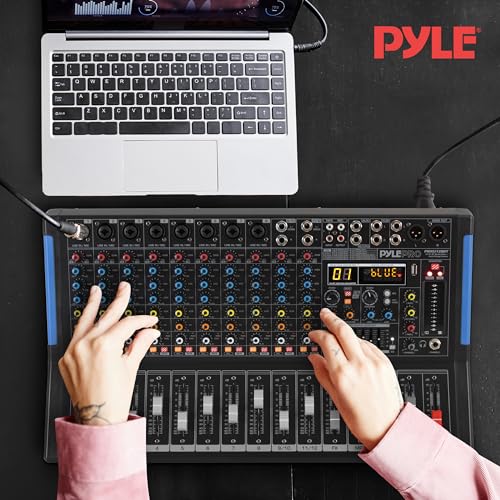 Pyle 12-Channel Console Style Audio Mixer with Bluetooth - DJ Sound Controller, 8 XLR / Combo Inputs, Sub Out, +48V Phantom, USB-A In, 16 DSP Effects, MP3 Player, 7-Band EQ - PMXU128BT - style: 12 Channel Pro
