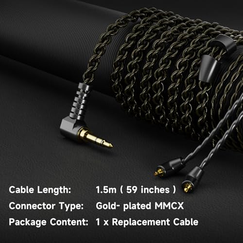 BASN SC100 OFC Silver-Plated Upgrade Headphone Cable, Black | 4N MMCX Replacement Earphone Cable, 3.5mm Audio Jack for Musician Audiophile - color: black, size: without mic