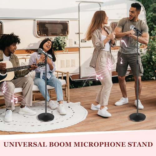 Copkim 2 Sets Mic Stand Round Base Microphone Stand Universal Detachable Podcast Mic Stand for Singing Studio Stage Karaoke, Height Adjustable from 33" to 60", with Mic Clip, 3/8'' to 5/8''adapter