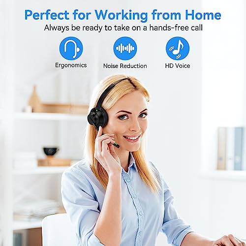 AUSDOM Trucker Bluetooth Headset with Microphone: A2301 Wireless 5.2 On-Ear Headset with AI Noise Cancelling Mic & Mute Button, 50H Playtime for Work from Home Office Call Center Cellphones Laptop