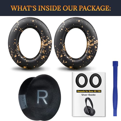 SOULWIT Protein Leather Replacement Earpads for Bose 700 (NC700) Wireless Headphones, Ear Pads Cushions with Softer Protein Leather, High-Density Noise Cancelling Foam, Added Thickness - Black Gold - color: Black Gold
