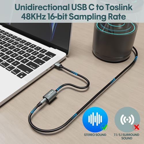 Male USB C to Female SPDIF Toslink Optical Transmitter Audio Cable Converter 0.6 FT, C to Digital Fiber Optic Adapter for Laptop, PC, Phone, Soundbar, Amplifier-Not for 7.1/5.1, TV -Unidirectional - style: USB-C to Toslink