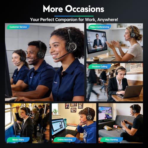 Wireless Headset with Mic for Work, Dual-Mode Headphones 50H Talk | ENC Noise-canceling Microphone, Bluetooth& 2.4GHz Dongle, Clear Calls & Mic Mute, for Laptop, PC, Phone, Office, Call Center - color: Black